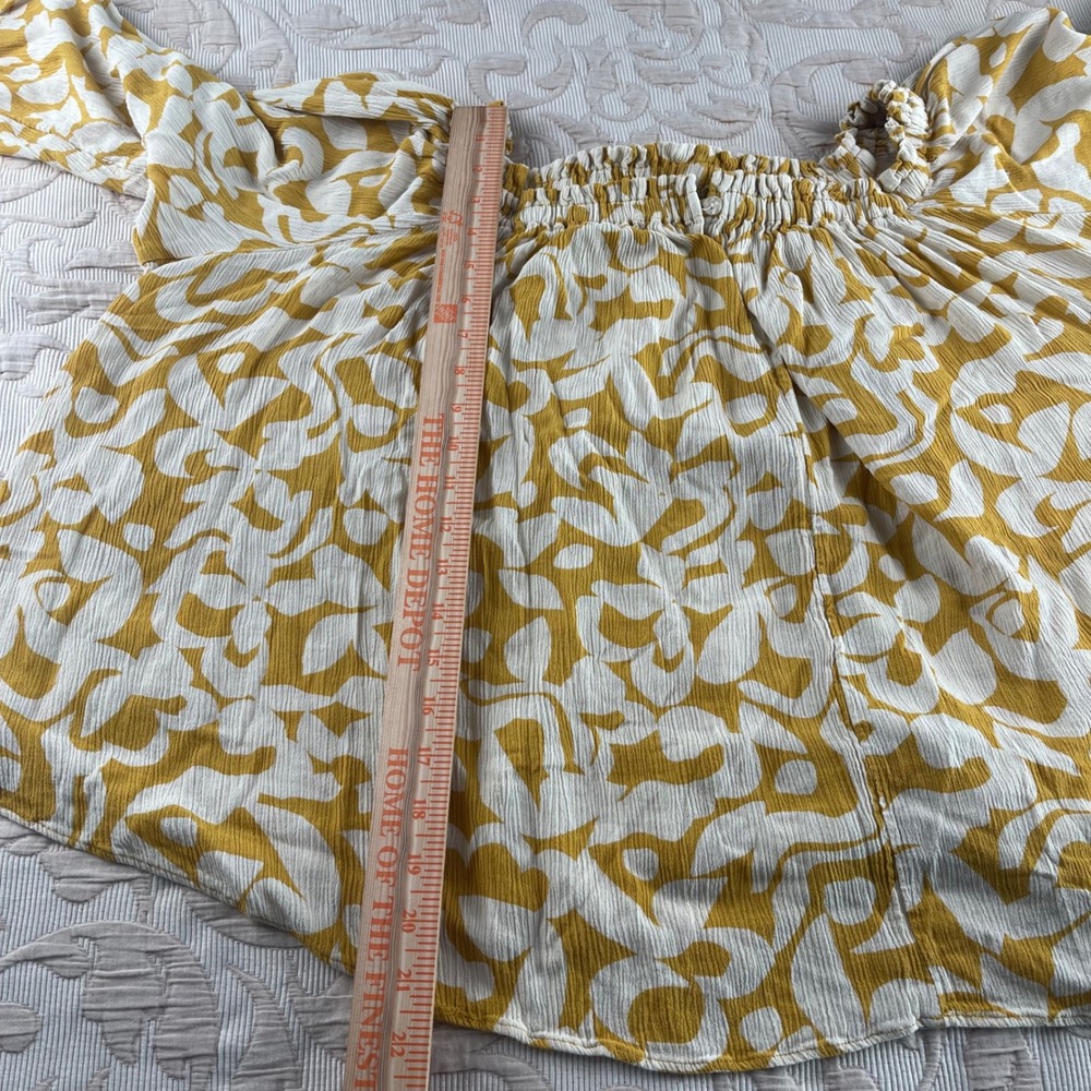 Terra & Sky Womens 0X 14W Mustard Yellow Abstract Floral Peasant Blouse Top - Picture 6 of 7